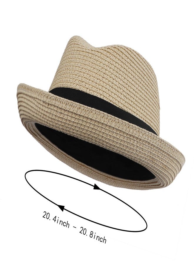 Holiberty Kids Straw Fedora Panama Hat Toddler Short Brim Summer Sun Beach Cap Western Trilby Derby Jazz Hat for Boys Girls 2-8 Yrs - Image 4